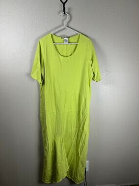 Alain Weiz Maxi Dress Size 22 Chartreuse Cotton Lagenlook Trad Wife Cottage